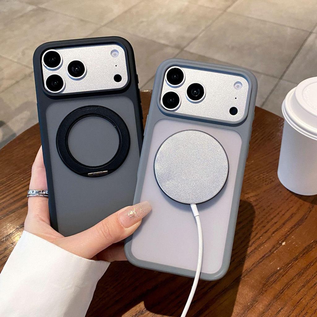 Magnetic Foldable Stand Case for iPhone 17 Pro Max, Apple 16 & 15 Pro - Frosted Full Coverage