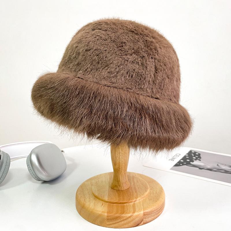 Winter Imitation Seto Fur Fisherman's Hat for Women Warm Soft and Waxy Plush Basin Hat Korean Style Face Showing Small Cold Proof Hat