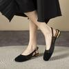 Low-heeled Retro Cover Head Sandals Women's 2025 Summer New Round Toe Flock Pacthwork Ankle Buckle Strap Office Shoes Sandales