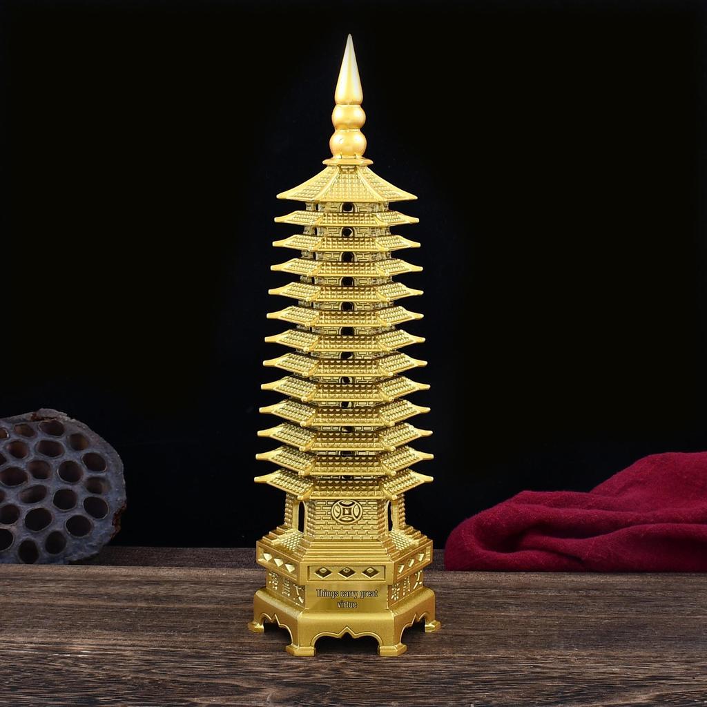 Painted Copper and Brass Wenchang Pagoda Ornament, Nine and Thirteen Stories