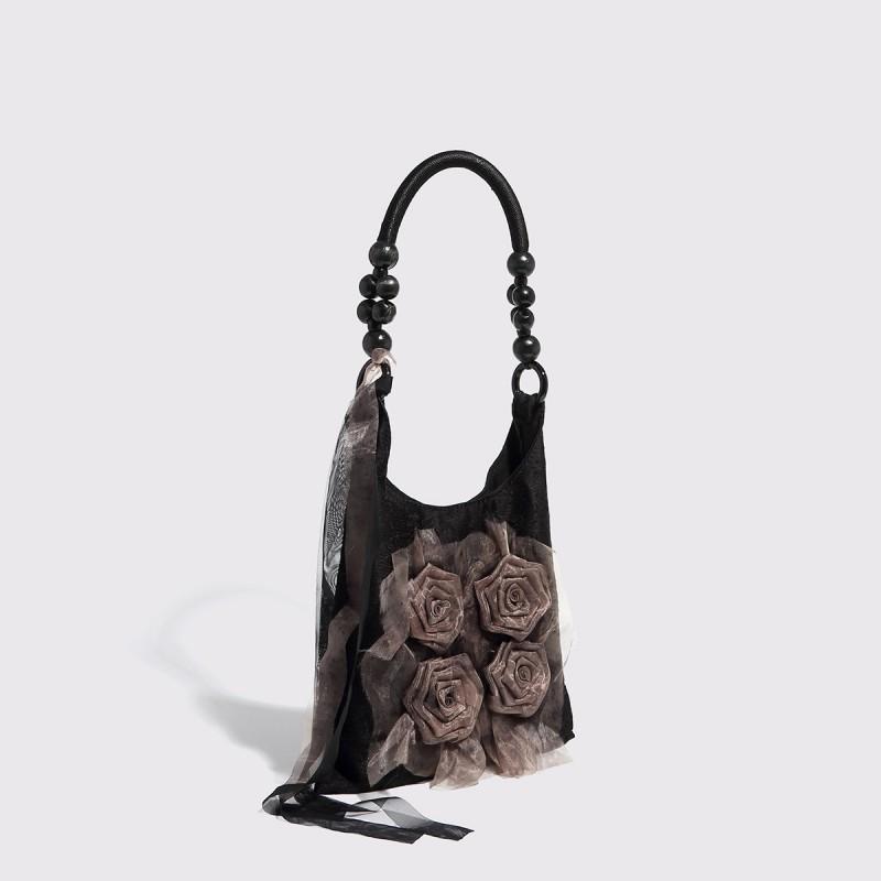 

Retro China Style Grass Tie-dyed Rose Bag Pleated Armpit Commuting Tote Single-shoulder Handbag чёрный