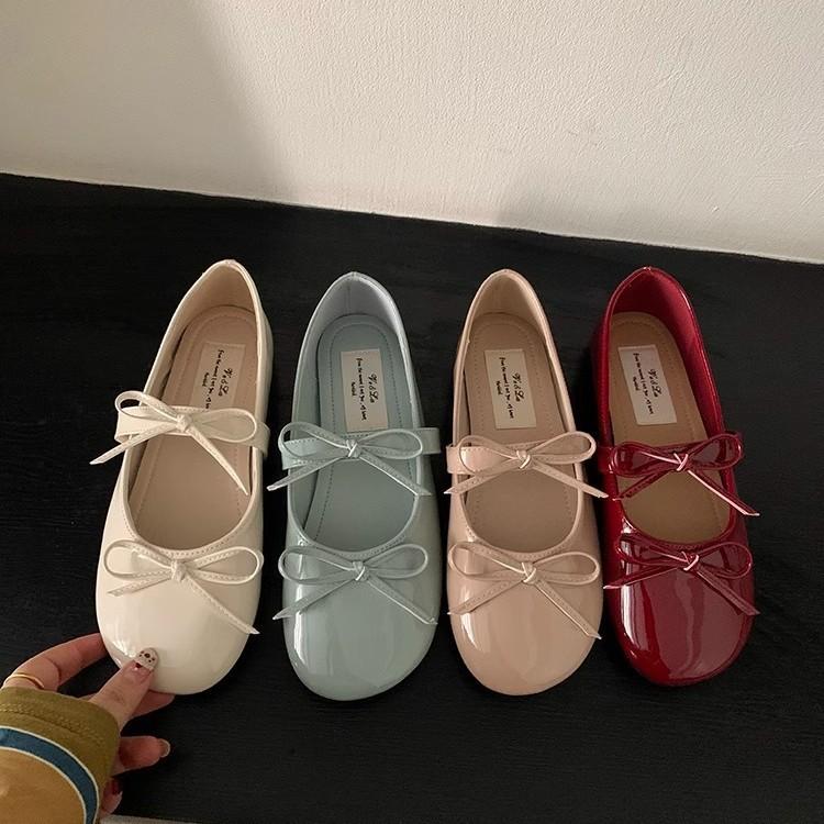 Evening Wind Shoes French Bow Mary Jane Shoes Flat Women's Shoes Early Spring with Skirts Soft-soled Single Shoes Ballet Shoes