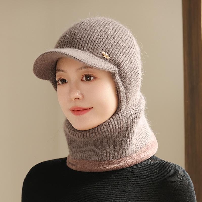 Hat Winter One-piece Hat Middle-aged and Elderly Thickened Warm Wool Hat Cycling Cold-proof Knitted Hat