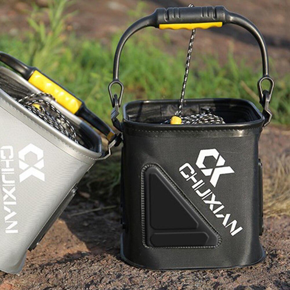 Outdoor Fishing Bucket EVA Thick Live Fish Bucket Foldable Fishing Bait Bucket with Rope/Handle Fishing Accessories