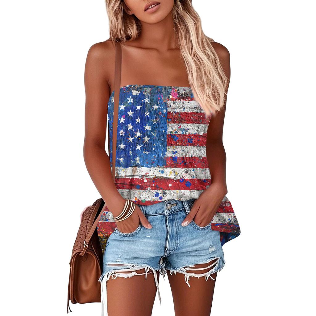 Tube Tops For Women,Cute Sexy Off Shoulder Print Sleeveless T-Shirt