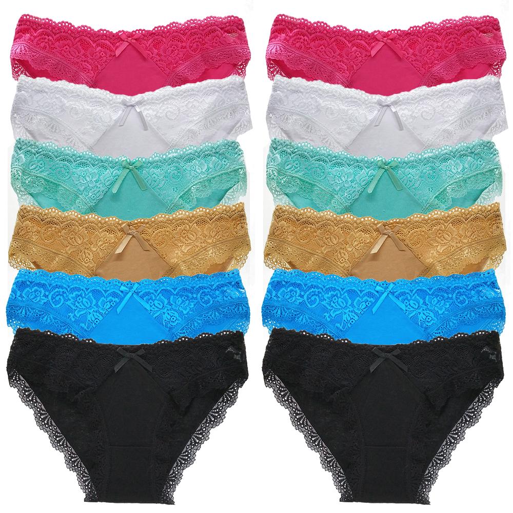 

Хлопковые трусики Женское нижнее белье Трусики Модные кружевные слипы Девушки Шорты с низкой посадкой Женское белье Кюлоты 12 шт./компл. M