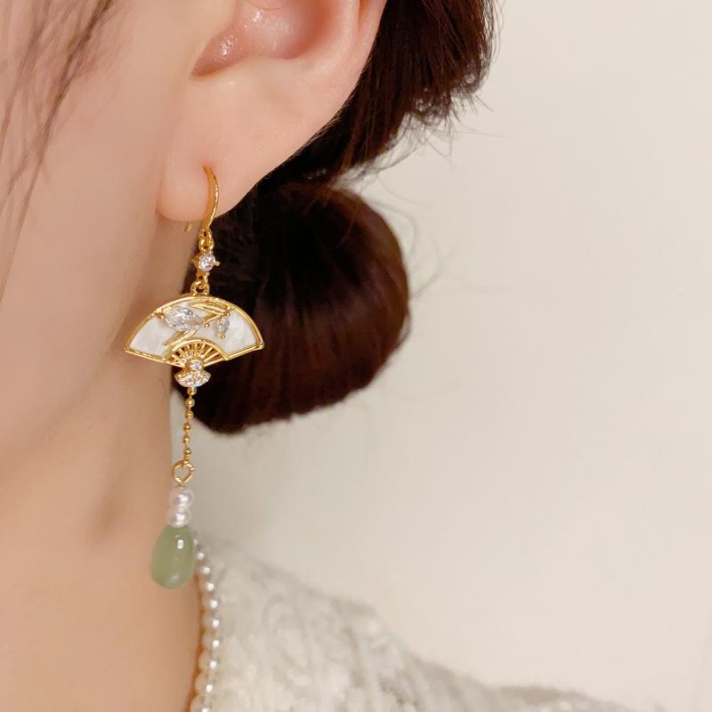 New Chinese Style Fashion Long Folding Fan Tassel Earrings