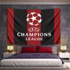 Vertical Red and Black Stripes with a White UEFA Champions League Logo. Patterned Tapestry for Bedroom and Living Room Home Decor