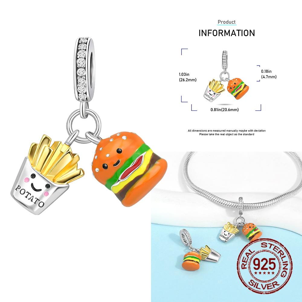 Cute And Interesting Copper Delicious Food Dessert Burger Pizza Charm Pendant Fit Bracelet Party Gifts