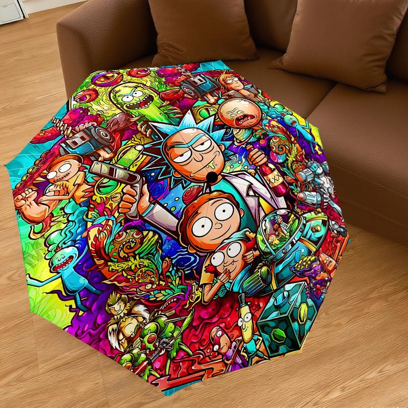 1PC Warner Rick_and_Morty Automatic Open/Close Umbrella with Windproof, 75-Rib Sturdy Canopy, Durable Ribs1292A