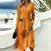 Women's Stylish Halloween Print Long Sleeve V-Neck Casual Dress with Pockets
