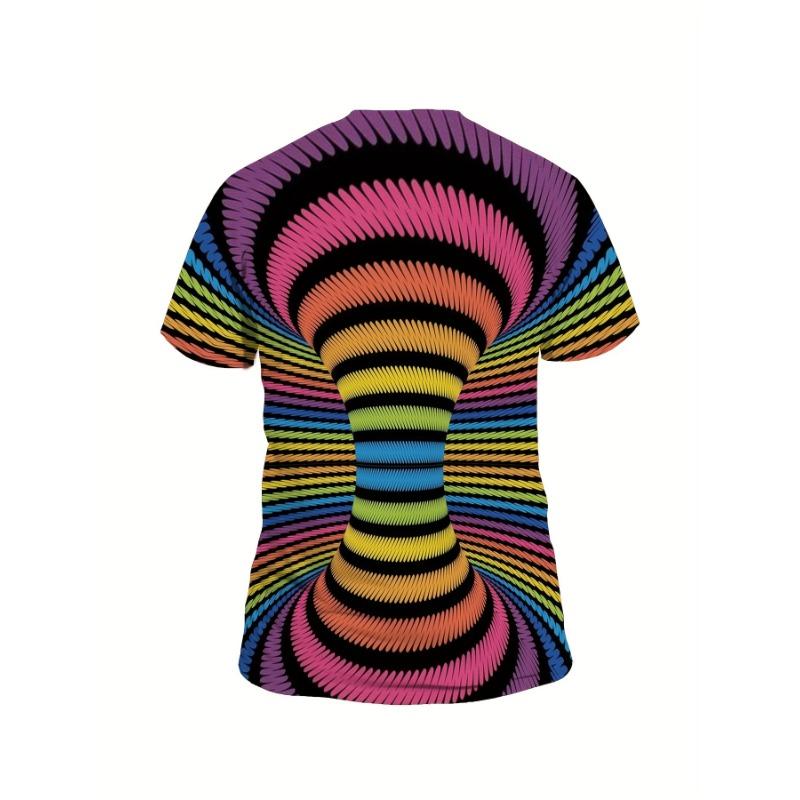 Men's Rainbow Optical Illusion 3D Printed T-Shirt Casual Short Sleeve Crewneck Top Cool Vortex Swirl Geometry Graphic Tee Summer Streetwear Clothes