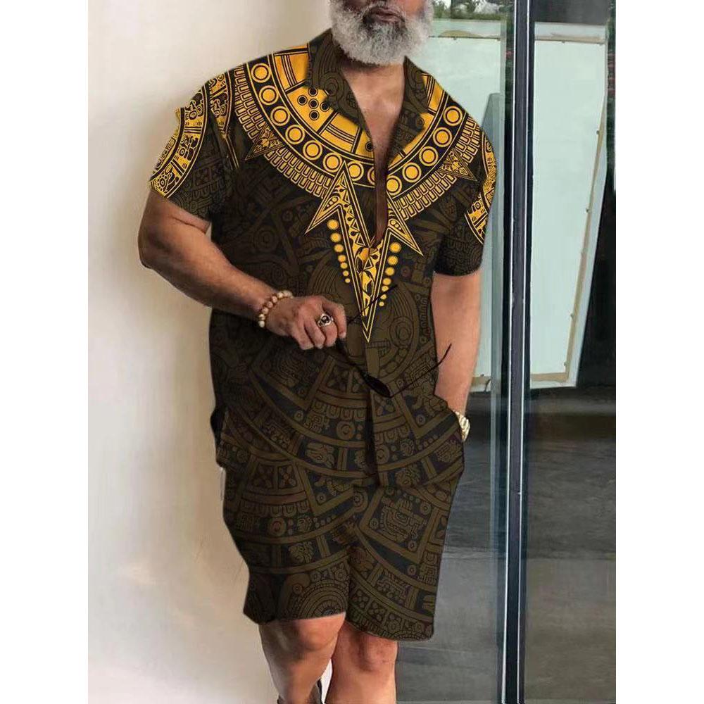 Herren Freizeitshirt mit Palmenblattdruck Hawaiianische Herren Outdoor-Badeshorts Sommer Alltags-Herren Kurzarmhemd und Shorts Set