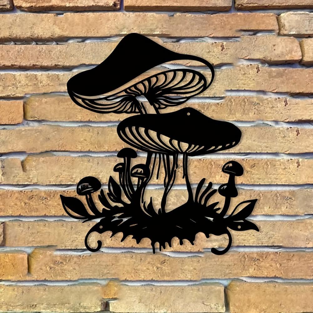 1pc Art Deco Metal Mushroom Wall Sculpture Decorative Iron Garden Patio Artwork for Indoor Home Living Room Balcony Fence Decor