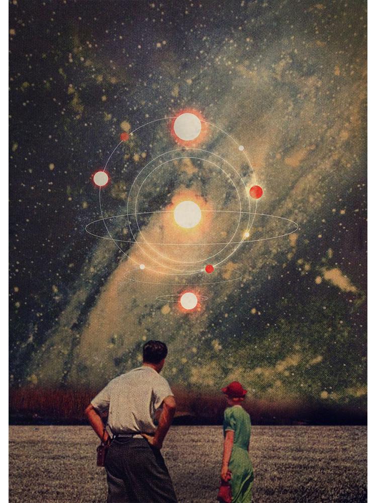 Vinatge Space Collage Night Sky Posters Canvas Painting Galaxy Moon Surrealism Wall Art Picture For Living Room Home Decoration