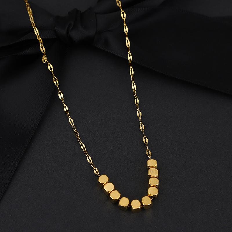 316L Stainless Steel New Fashion Upscale Jewelry Beaded Minimalism Square Charm Dazzling Chain Choker Necklace Pendant For Women