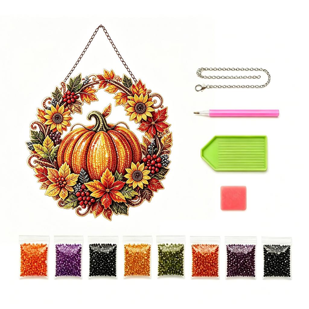 Halloween 2D Flat DIY PET Diamond Art Pendant with Chain Crystal Rhinestone Art Pendants for Adults Gift Home Wall Window Decor