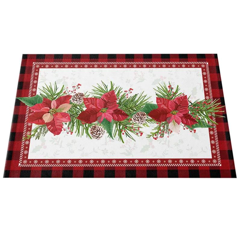 NOVÝ Lněný Vánoční Květ Poinsettie Tištěný podložka pod talíř Látkový podložka pod šálek na kávu a čaj jídelní prostírání do kuchyně