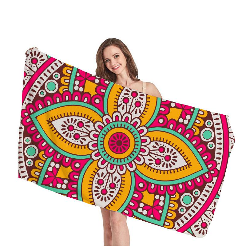Ethnic Mandala Geometry Digital-printed Polyester Superfine Fiber Double-sided Fleece Beach Vacation Bath Towel, Beach Towel