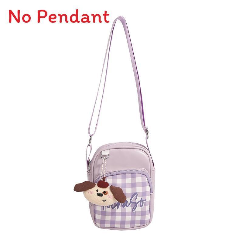 

Alphabet Checkered Pattern Printed Childrens Shoulder Bag For Daily Travel фиолетовый