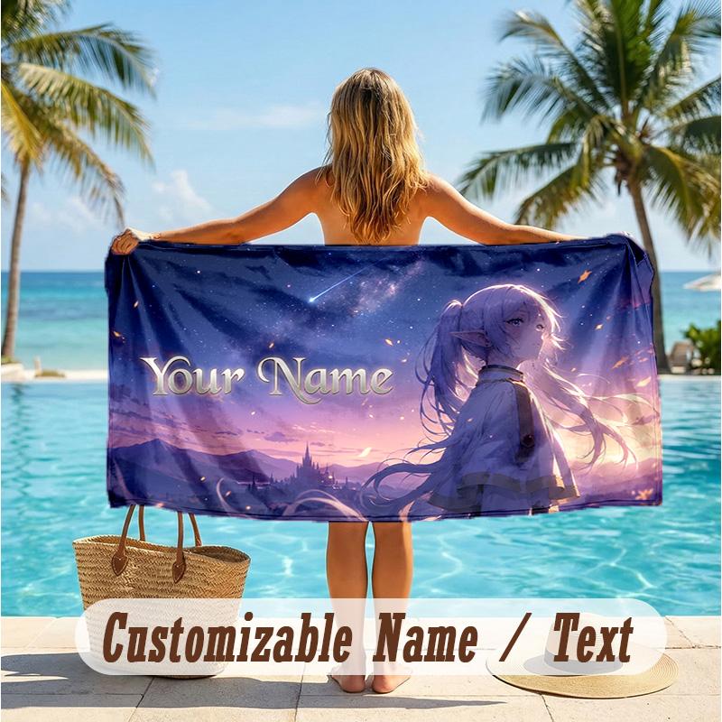 Custom Text Beach Towel, Soft Absorbent Swimming Multi-use TowelFrieren Beyond Journey's End