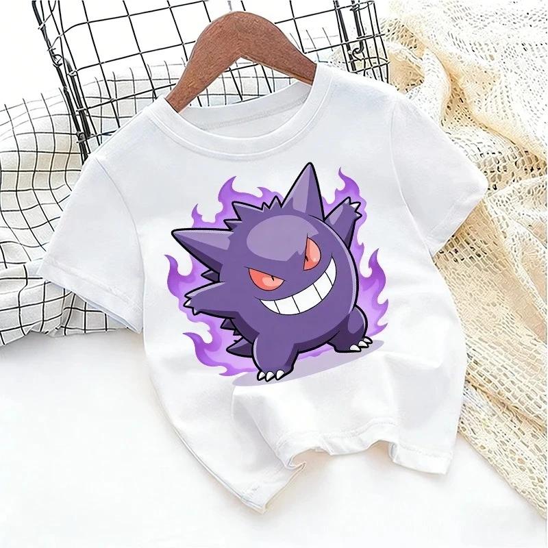 Pokemons White Tshirt Boy Girl Toddler Cute Kids Anime Game Cartoon Casual Streetwear Short Sleeve Childern Clothes Cotton Tops