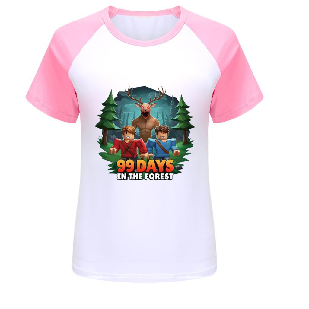 Kids Girls Boys 99 Nights In the Forest Print Raglan Short Sleeves T-Shirt