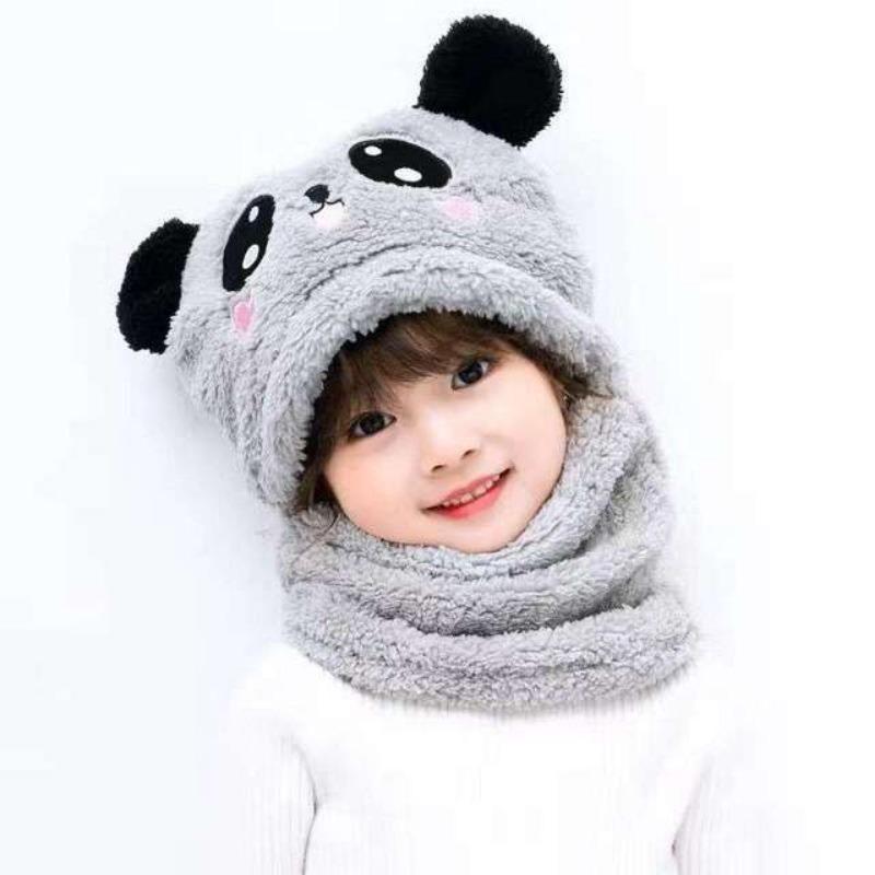 New Autumn and Winter Cute Children Cartoon Scarf Hat Two-piece Double Fleece Warmth Boy Girl Child Adult Parent-child Baby Hat