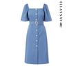 ELLASSAY Women's French Square Neck Cotton-Blend Midi Dress