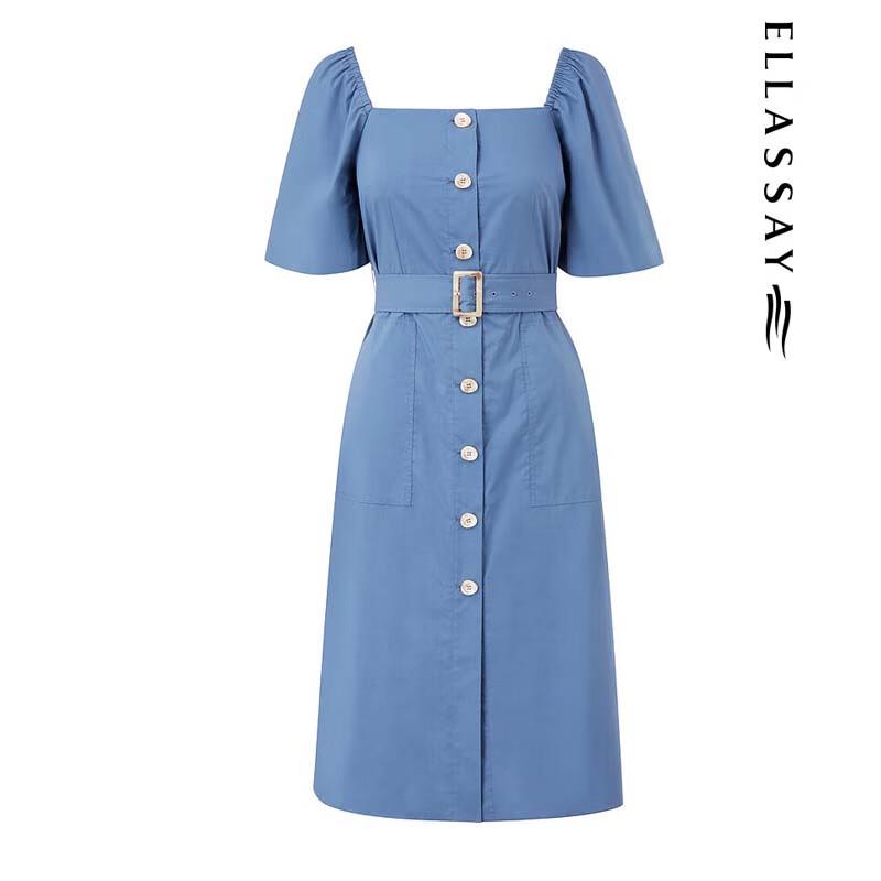 ELLASSAY Women's French Square Neck Cotton-Blend Midi Dress