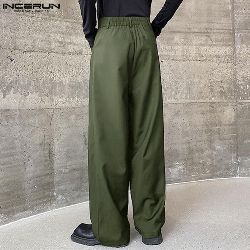 INCERUN Men Solid Zipper Up Long Trouser Work Wear Casual Pants