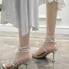 Fashion Elegant Women's Pumps Fashion Silver Rhinestone Sexy Pumps Summer Lady Fine Heel Open Toe Comfort Not Tired Foot Sandalias Mujer