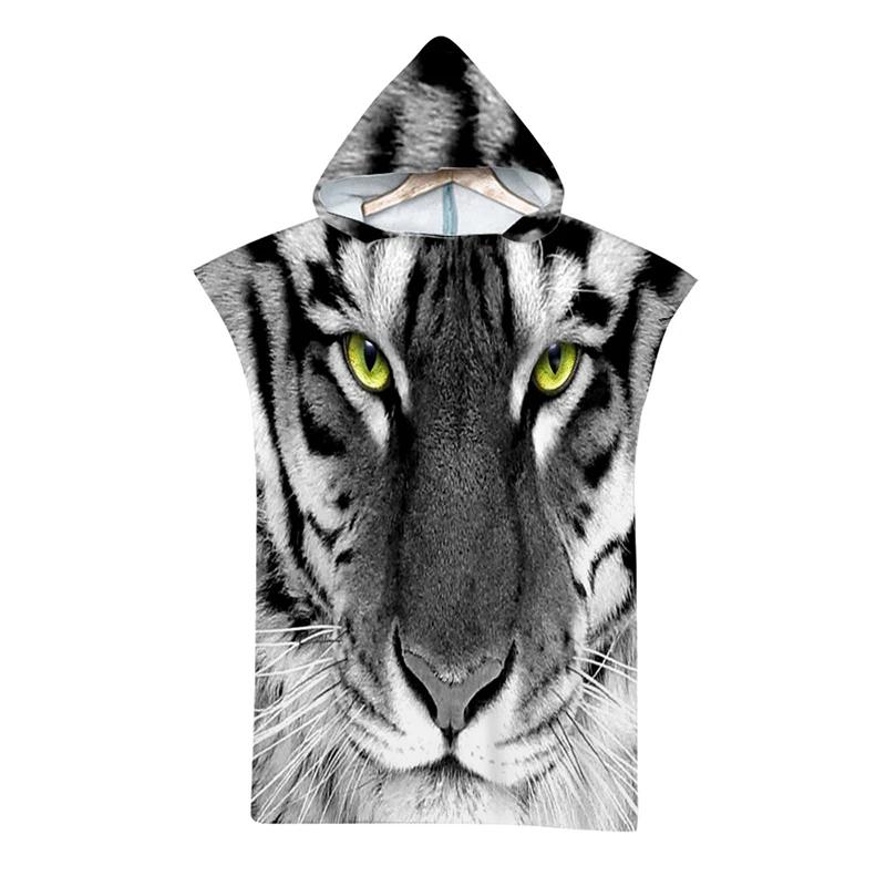 Telo da Spiaggia con Cappuccio Stampa Tigre Animale Selvatico per Adulti Asciugatura Rapida Poncho Piscina Asciugamano da Bagno con Mantello Accappatoio Fitness