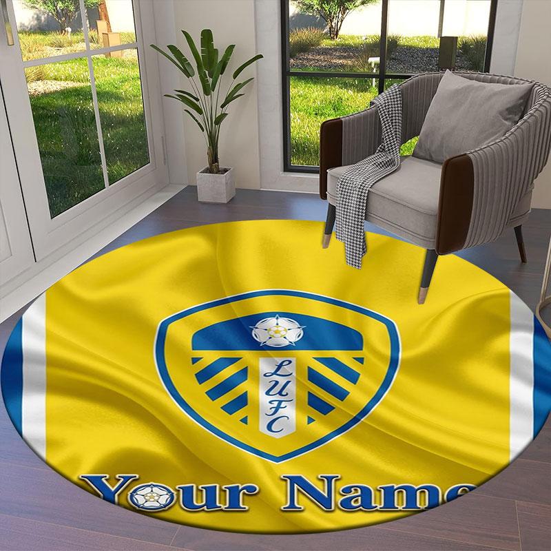 Leeds United Custom Name Round Area Rug,Carpet Rug for Living Room Bedroom Sofa Playroom Decor,Non-slip Floor Mat
