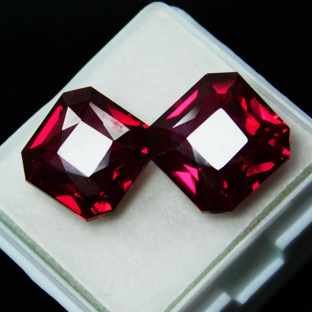 Natural Red Ruby Loose Gemstone 16 ct Square Cut Pair for Jewelry Making and Gem Collections