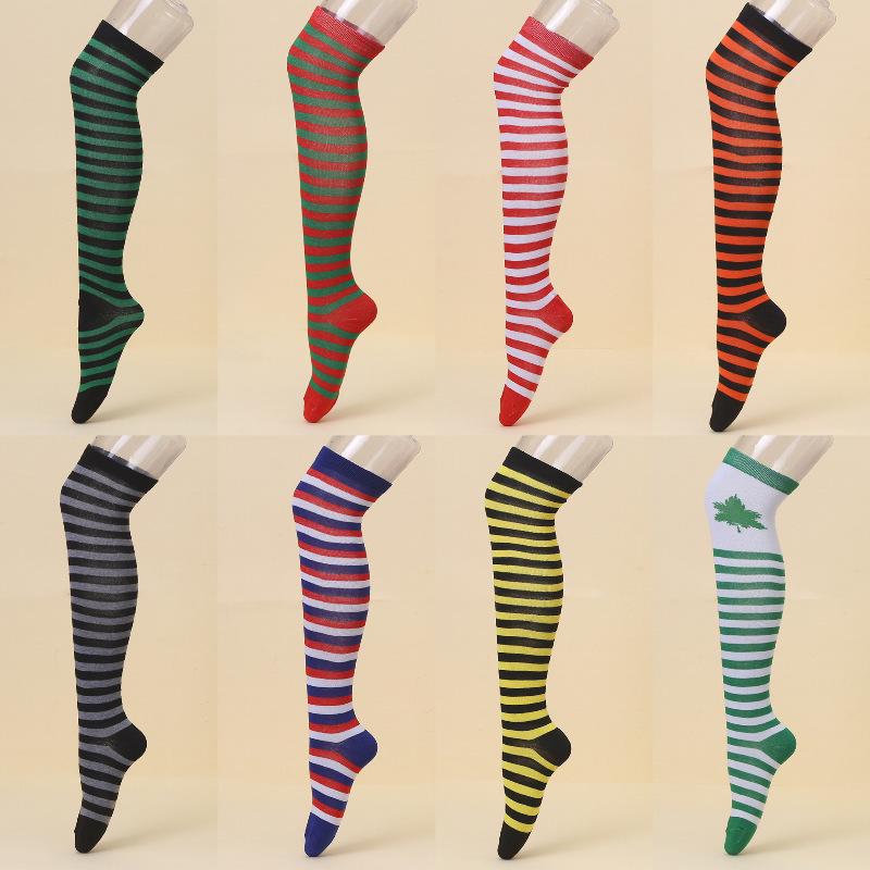 European & American Halloween Christmas Striped Over-the-Knee Socks for Women's Cosplay