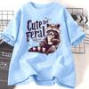 Funny Racoon Cute But Feral T Shirt Women Funny Opossum Tee Retro Animal Meme Tshirt Cotton Short Sleeve Clothing Female Tees