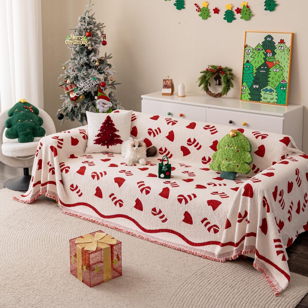 

1 шт. Рождественское жаккардовое пушистое диванное полотенце с кисточками, праздничный декор, чехол для дивана, многофункциональное теплое толстое одеяло для отдыха 180x90cm