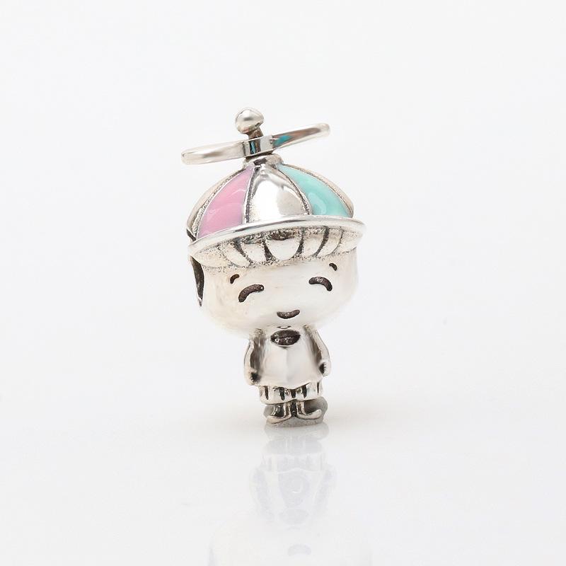 Silver-Plated Propeller Hat Charm: Energetic Beaded Boy Gift