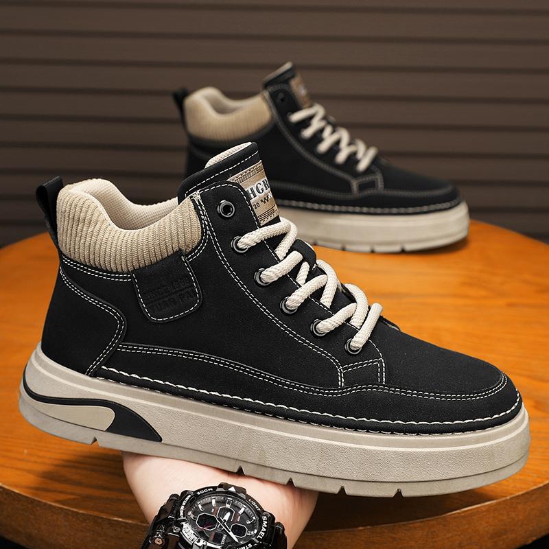 

Дизайнеры обуви Мужские кроссовки Мужские ботинки Большая подошва Противоскользящие и износостойкие Модные повседневные кеды Ретро Британский стиль 39 чёрный