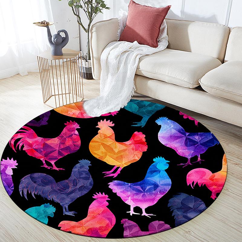 Watercolor Rooster Round Area Rug,Carpet Rug for Living Room Bedroom Sofa Playroom Decor,Non-slip Floor Mat