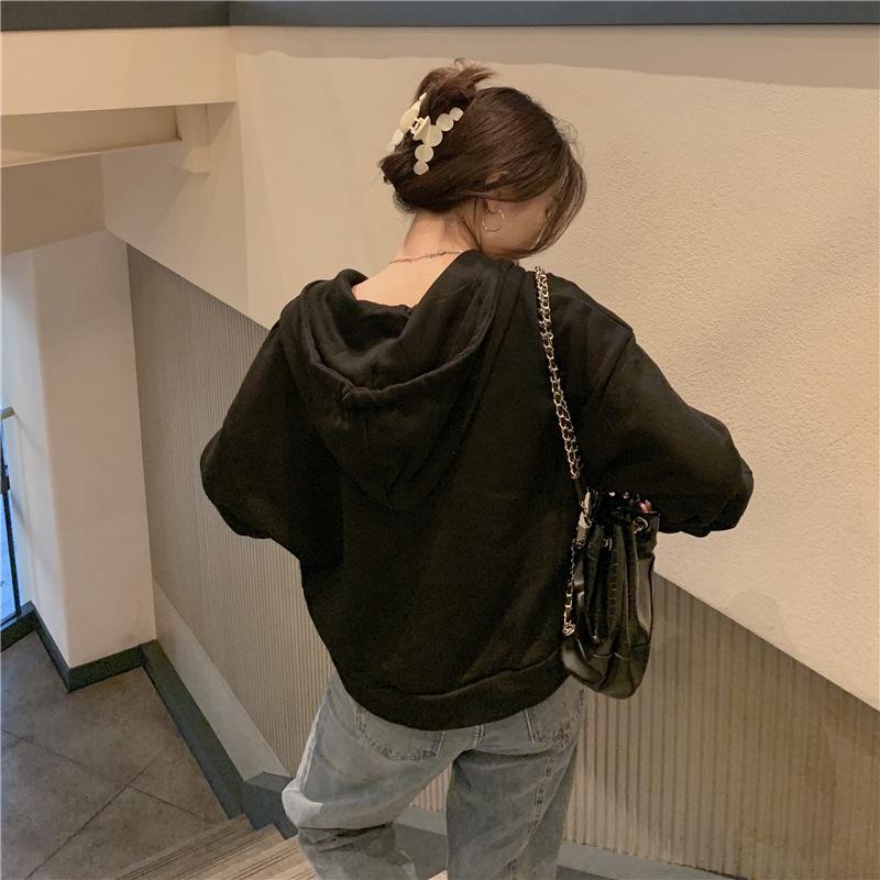 Women's College Style Hooded Sweatshirt Jacket - Spring/Autumn 2023 Zipper Loose Cardigan Top