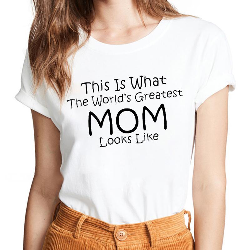 Lattice Mama Bear Letter Print T Shirt Women White Shirts Fashion O-Neck Short Sleeve T-Shirt Summer Tee Casual Top Female Tee