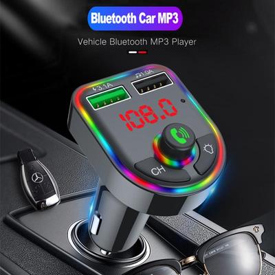 Auto-FM-Dual-USB-Schnellladegerät mit Umgebungslicht, MP3-Player, Bluetooth-Empfänger, kabelloser Freisprech-Audioempfänger, USB-Schnellladung, TF-U-Disk-Wiedergabe