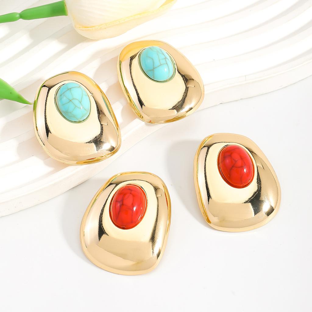 Imitation turquoise personalized stud earrings fashionable high-end glossy retro earrings simple and versatile earrings women