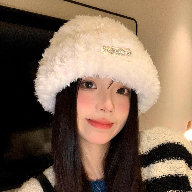 

Шерстяная шапка осень и зима женская новая универсальная вязаная шапка на голову теплая белая холодная шапка большой обхват головы защита от холода Head circumference 54~ 58cm