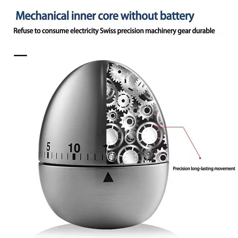 Stainless Steel Egg/Apple Shaped Manual Mechanical Kitchen Timer (battery Free) Countdown Cooking Tool with Loud Sound Reminder
