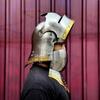 Medieval German Gothic Sallet Helmet 18 Gauge Steel with Brass Trim Knight Armor Helmet for LARP, Cosplay Reenactment