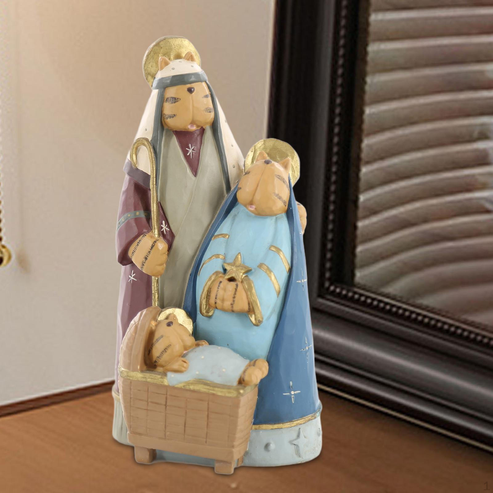 

Cat Nativity Figurine Ornament Religious Decor Funny Animals Holy Family Statue for Holiday