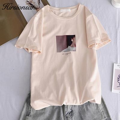 Hirsionsan Kawaii Printing T Shirt Women New Summer Women Harajuku Light Color Tees O-Neck Loose Tee Tops Short Sleeve T-Shirt